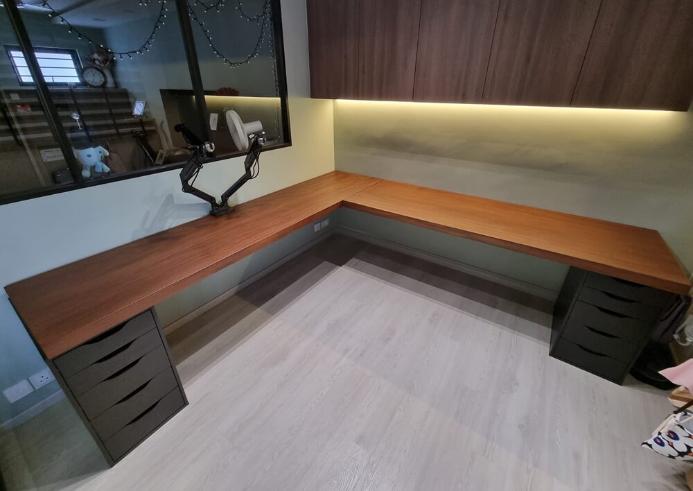 L Shaped Solid Wood Study Table in Singapore