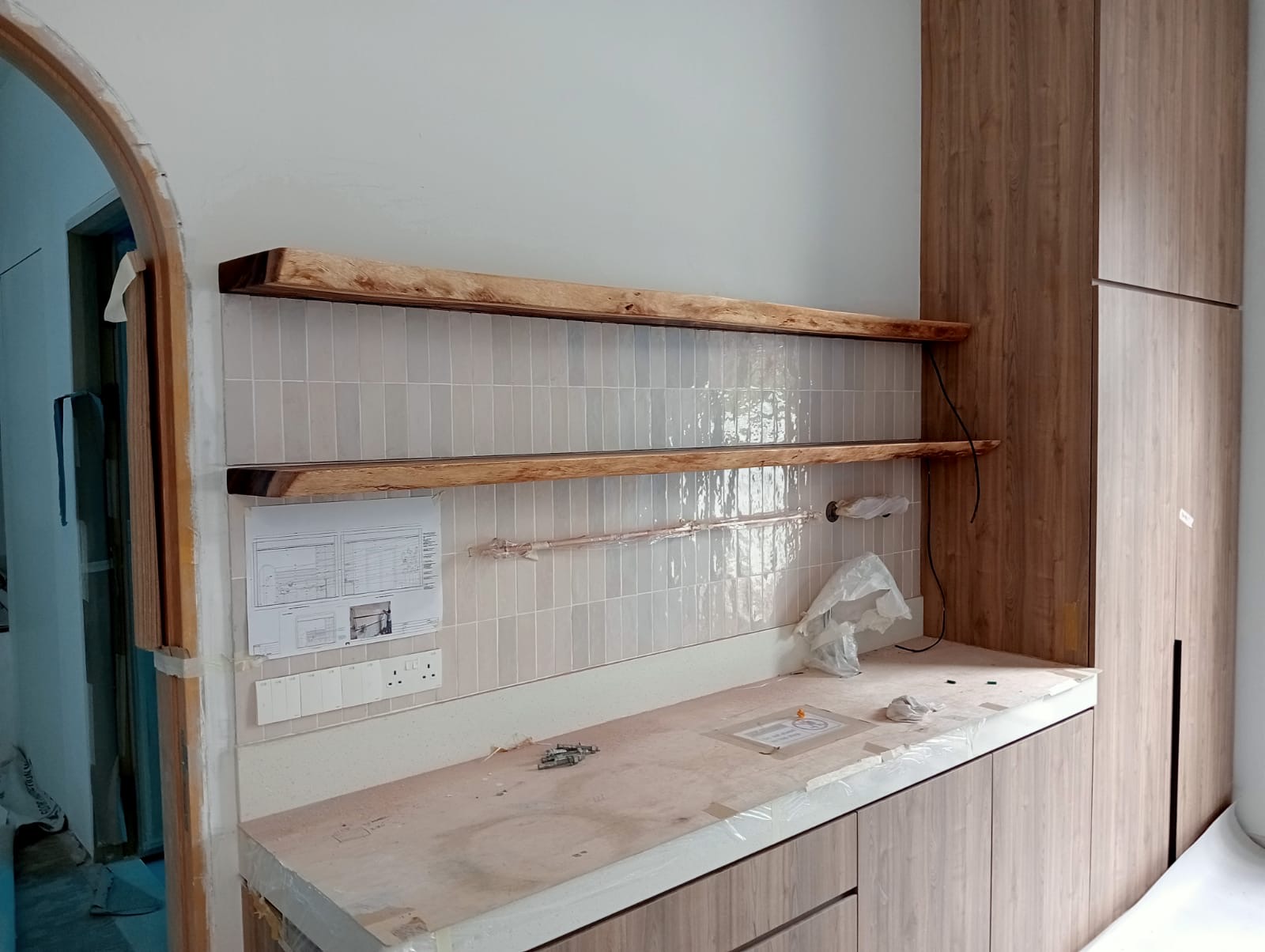 wall-mounted wooden shelf